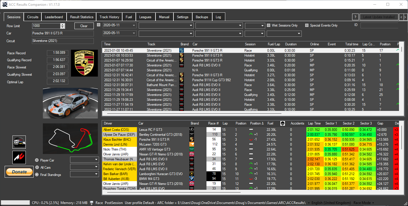 神力科莎：竞速    ACC数据统计工具
