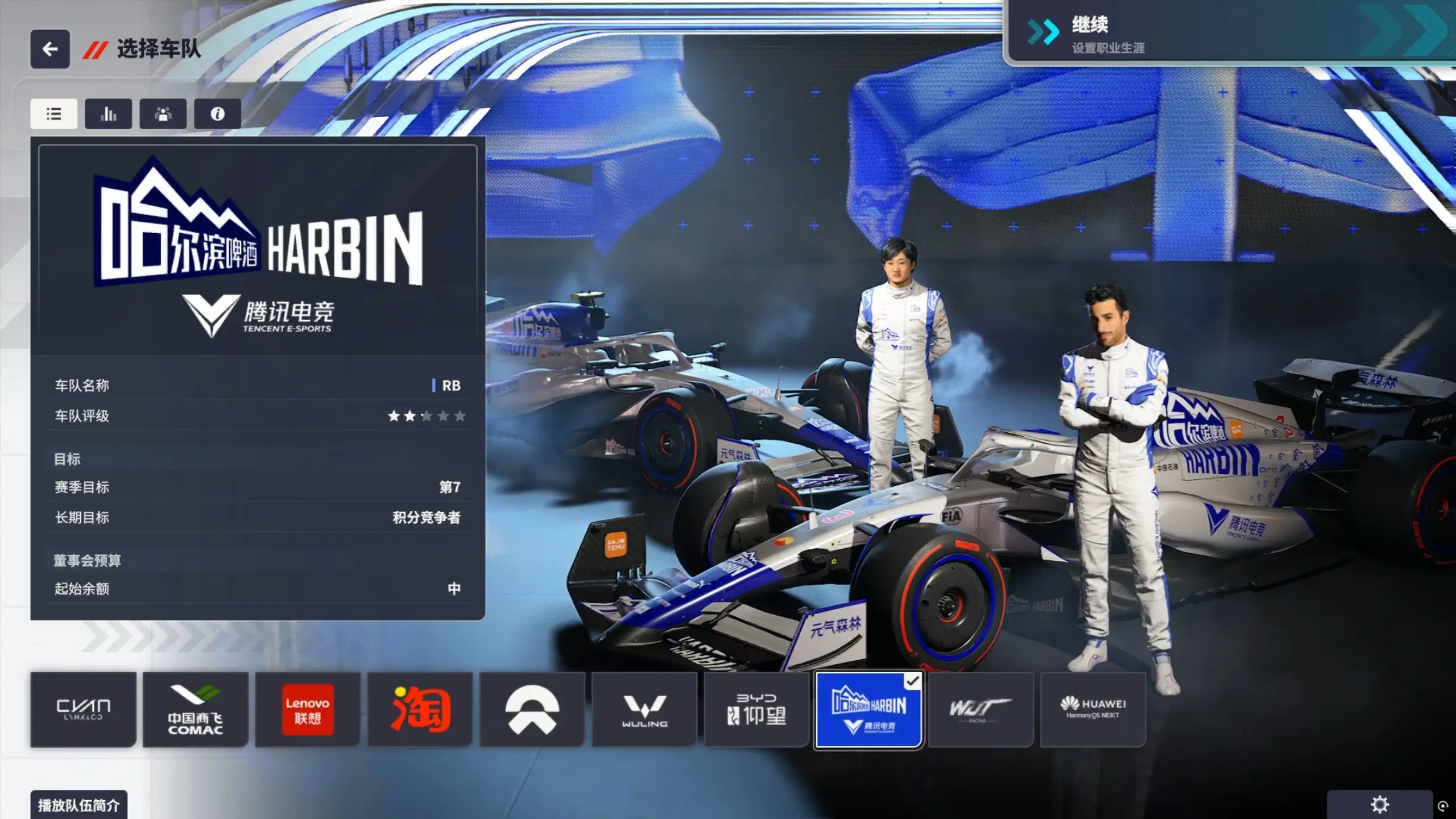 F1车队经理2024 中国赛DLC 哈尔滨啤酒-腾讯电竞车队